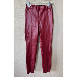 ZARA Faux Leather Skinny High Rise Pants Ankle Zip Size M Medium Red Burgundy